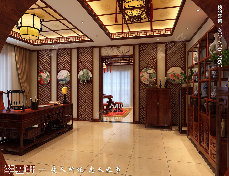 復(fù)古中式別墅<a href=http://disposabletattoopen.com/shufangzhs/ target=_blank class=infotextkey>書房裝修效果圖</a>