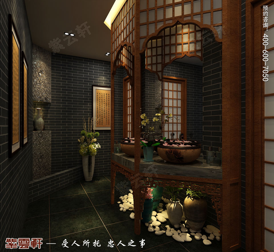 禪茶會所衛(wèi)生間現(xiàn)代中式風格裝修效果圖